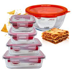 30% DE DESCUENTO SET 4 RECIPIENTES HERMETICOS+BOWL DE VIDRIO 1 L