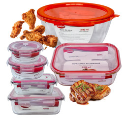 30% DE DESCUENTO SET 5 RECIPIENTES HERMETICOS+BOWL DE VIDRIO 2.1 L